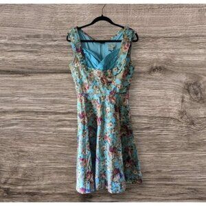 Lindy Bop Dress Ophelia 50s Fit & Flare Turquoise Floral Print Retro Style Sz 6
